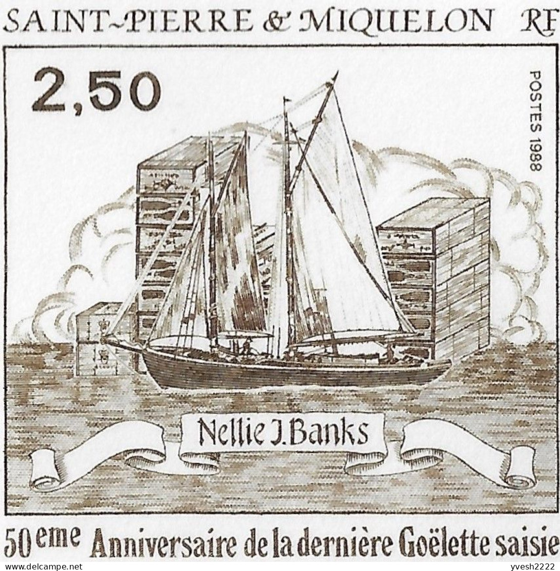 Saint Pierre & Miquelon SPM 1988 Y&T 492. Épreuve D'artiste. Voilier Goélette Pêche Morue. Transport Alcool Prohibition - Vins & Alcools