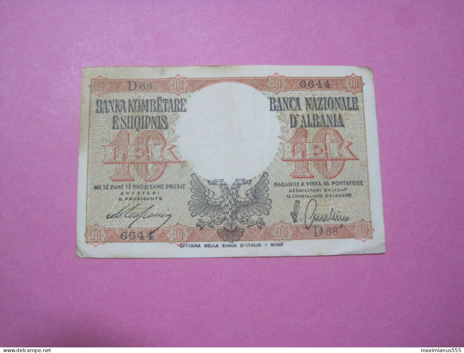 Albania 10 Lek ND 1939, Good Serial Number 6644 - Albania