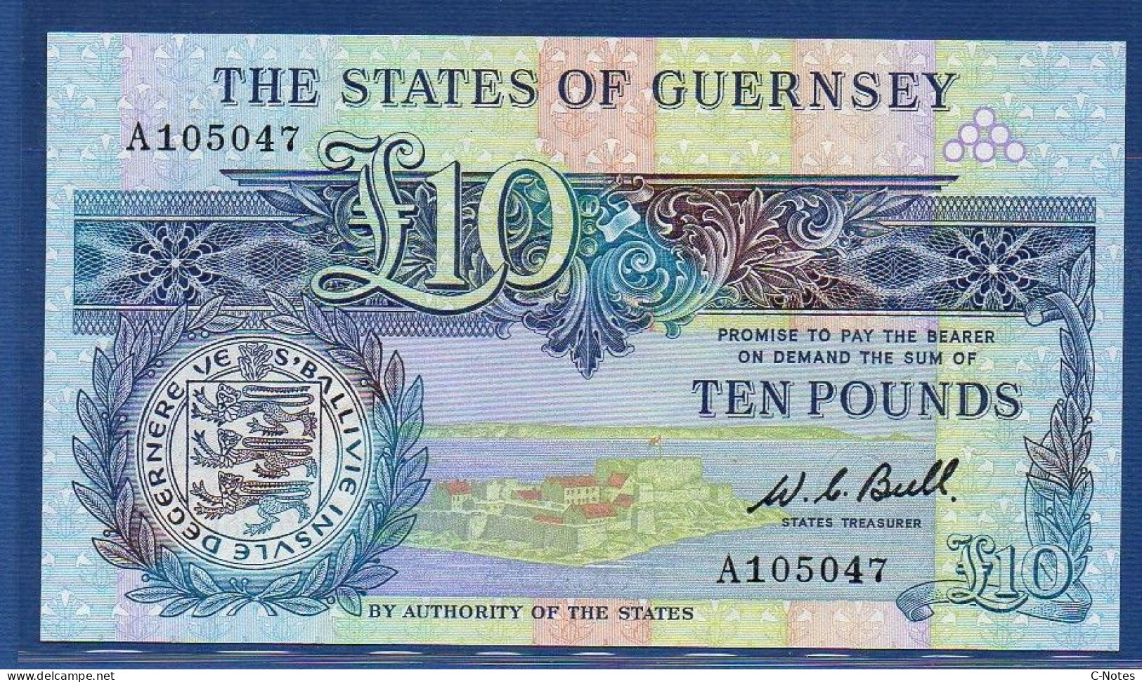 GUERNSEY - P. 50a -  10 Pounds ND (1980 -1989) UNC, S/n A105047 - Guernsey