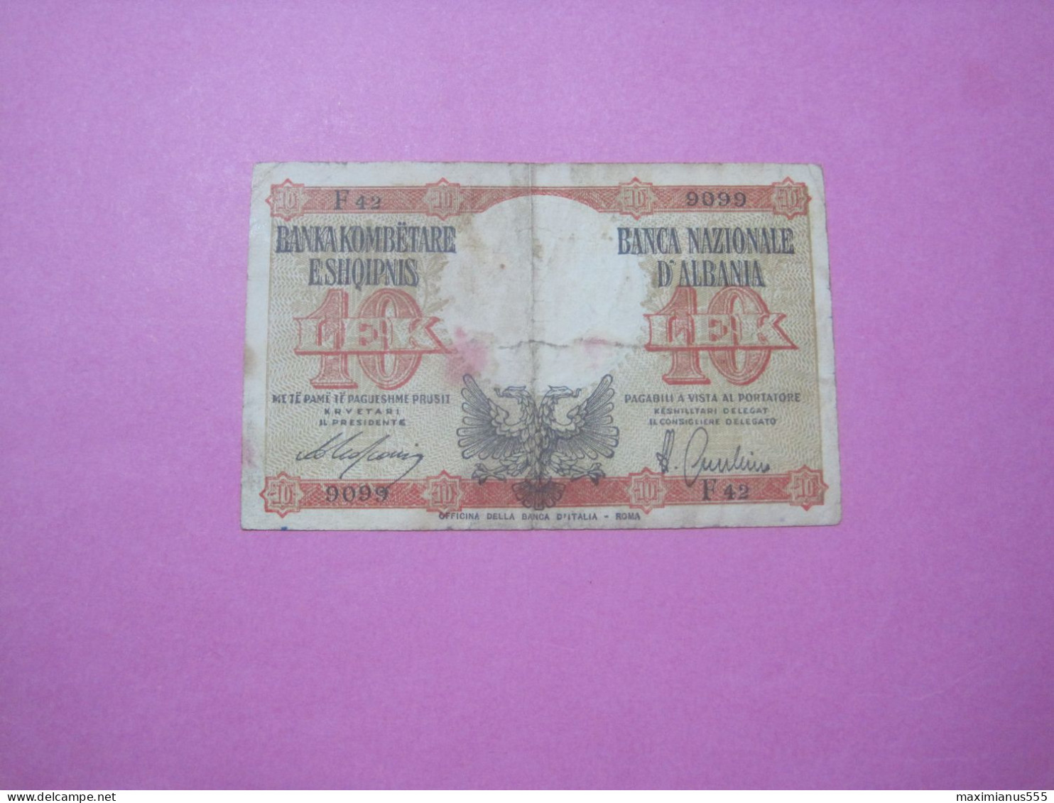 Albania 10 Lek ND 1939, Good Serial Number 9099 - Albanië