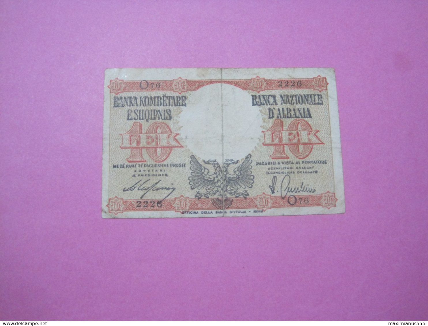 Albania 10 Lek ND 1939, Good Serial Number 2226 - Albania