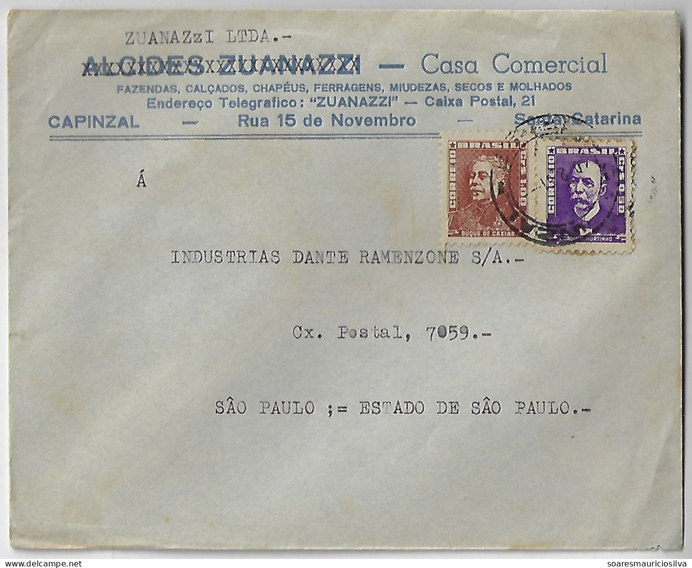 Brazil 1961 Alcides Zuanazzi Commercial Cover Sent From Campinzal To São Paulo Stamp Duke Of Caxias And Joaquim Murtinho - Lettres & Documents