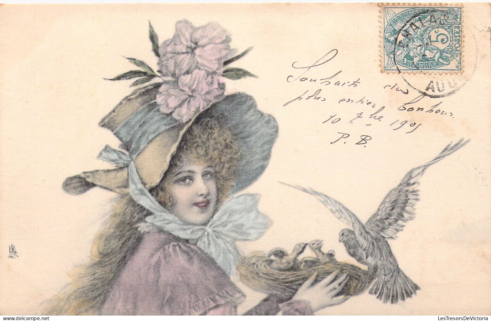 ILLUSTRATEUR SIGNEE VIENNE -  Portrait De Femme Au Chapeau Et Oiseau - N°338 - Carte Postale Animée - Vienne