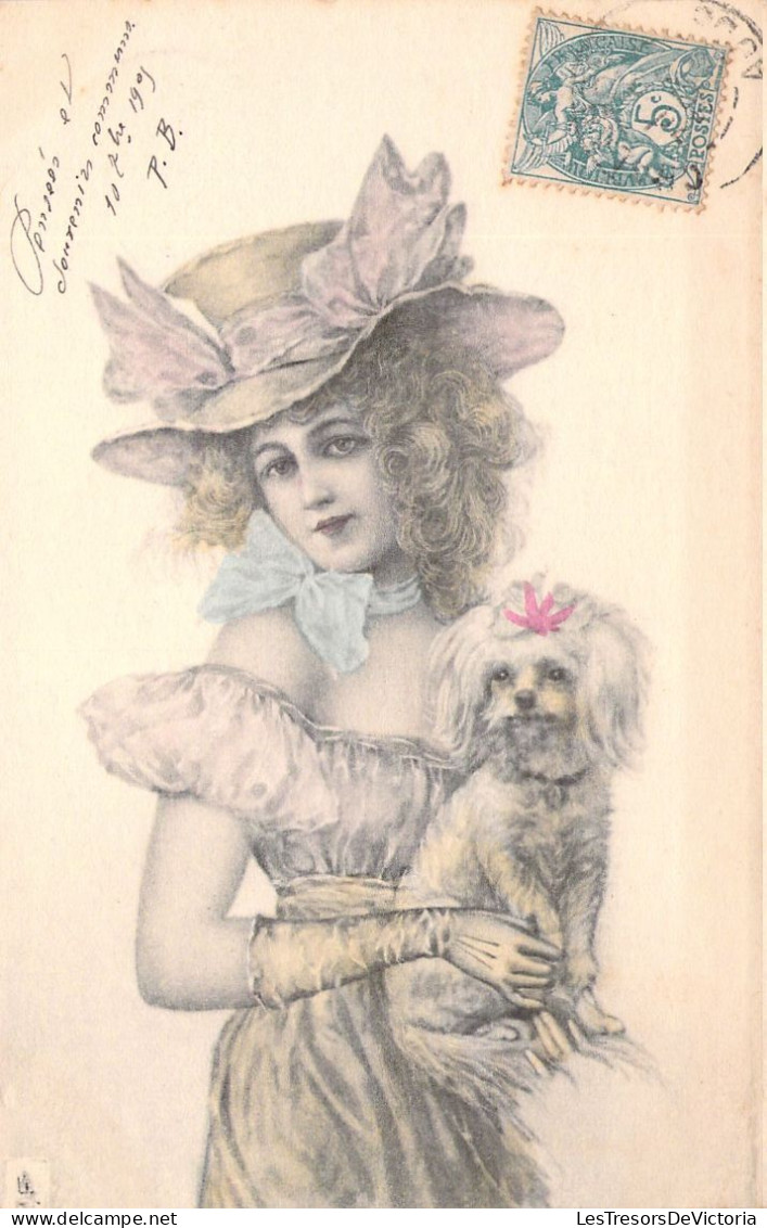 ILLUSTRATEUR SIGNEE VIENNE - Portrait De Femme Au Chapeau - Chien - N°338 - Carte Postale Animée - Vienne