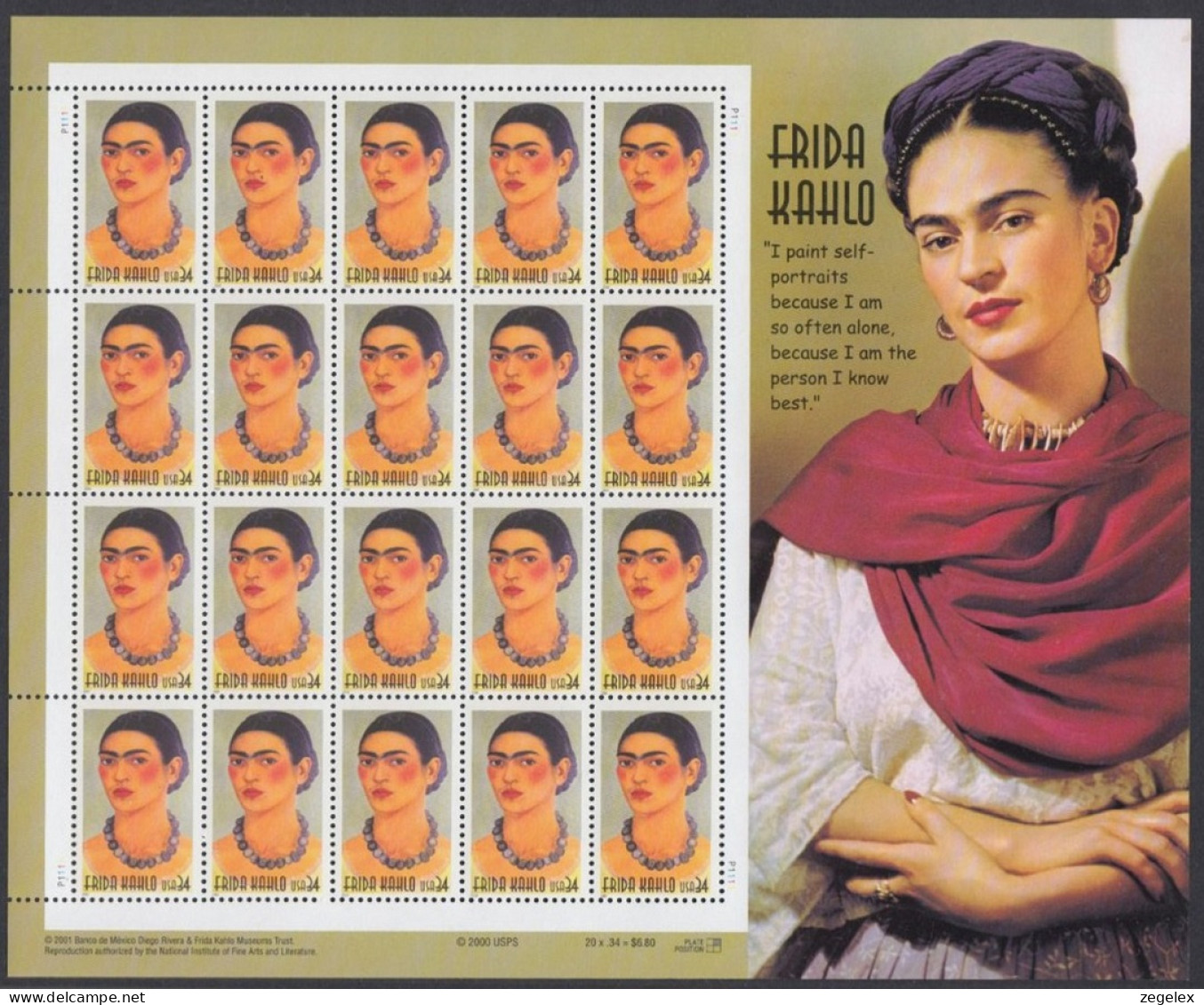 USA 2001 Frida Kahlo - Sheet Postfris MNH** Scott No. 3509 - Volledige Vellen