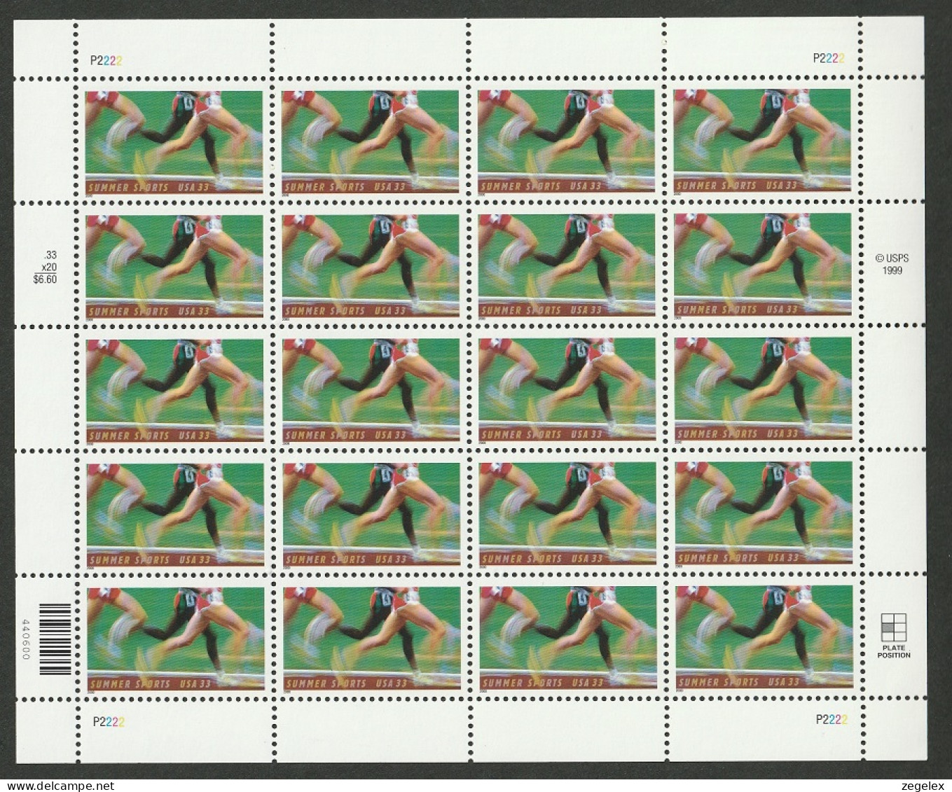 USA 2000 Summer Sports - Runners. Pane Of 20, Sheet Postfris MNH** Scott No. 3397 - Fogli Completi