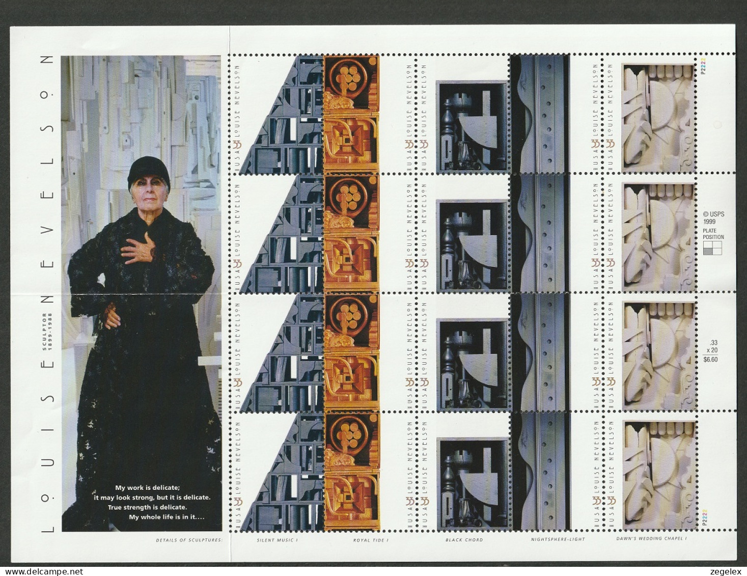 USA 2000 Louise Nevelson  - Sculptor - Sheet, Pane Of 20 Postfris MNH** Scott No. 3383 See Description - Hojas Completas