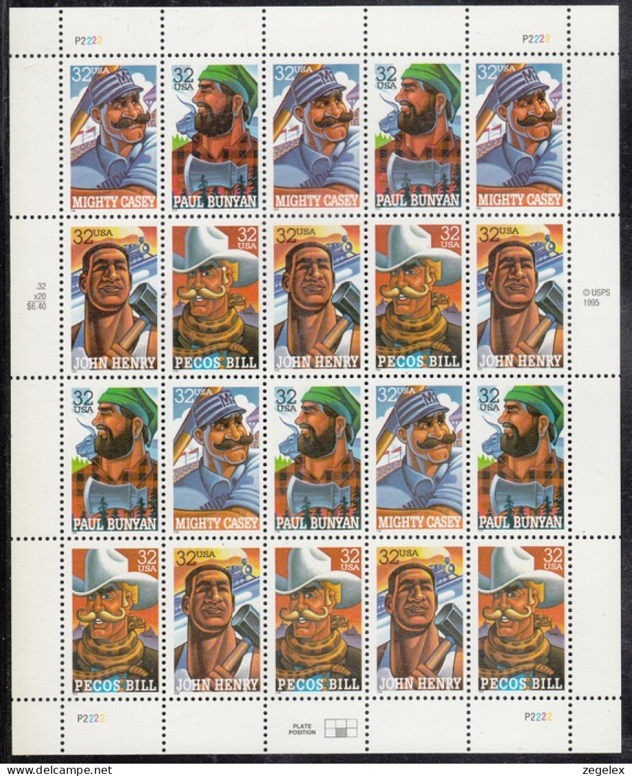 USA 1996 Folk Hero's.  Pane Of 20, Sheet Postfris MNH** Scott No.3083-3086a - Fogli Completi