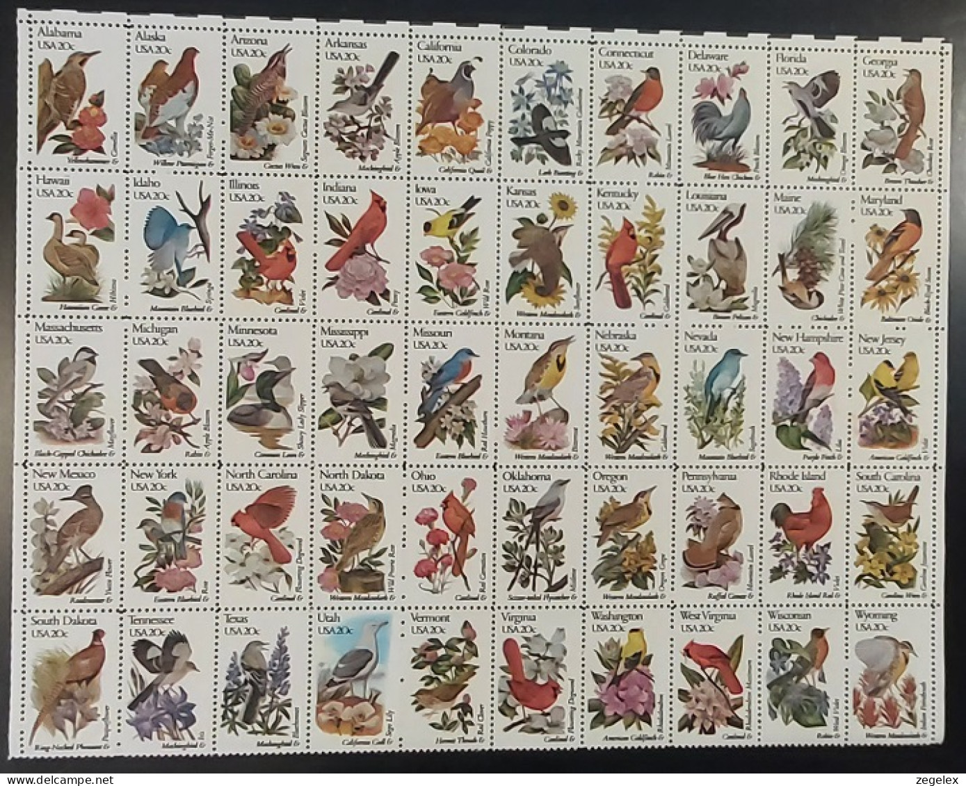 USA 1982 State Birds And Flowers. Sheet Perf 10,5x11,25  50 Values.  Scott No.1953-2002b. See Description - Feuilles Complètes