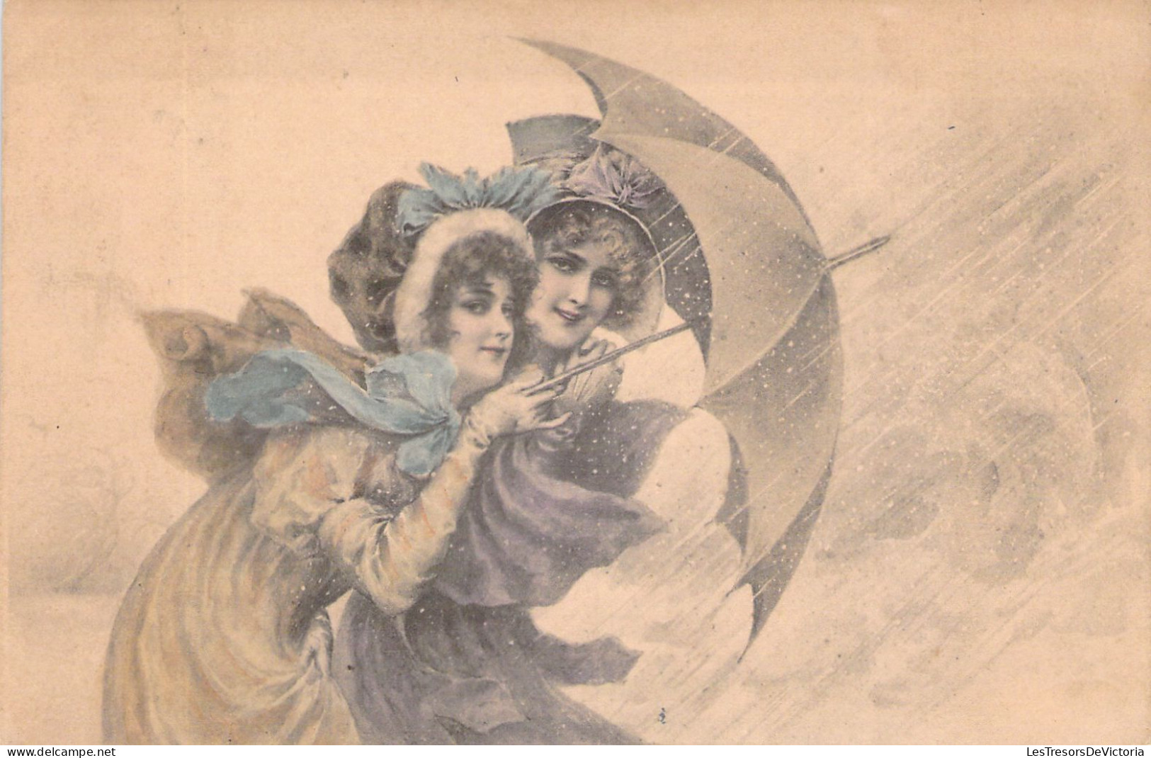 ILLUSTRATEUR SIGNEE VIENNE - Deux Femmes Sous Un Parapluie - Carte Postale Animée - Vienne