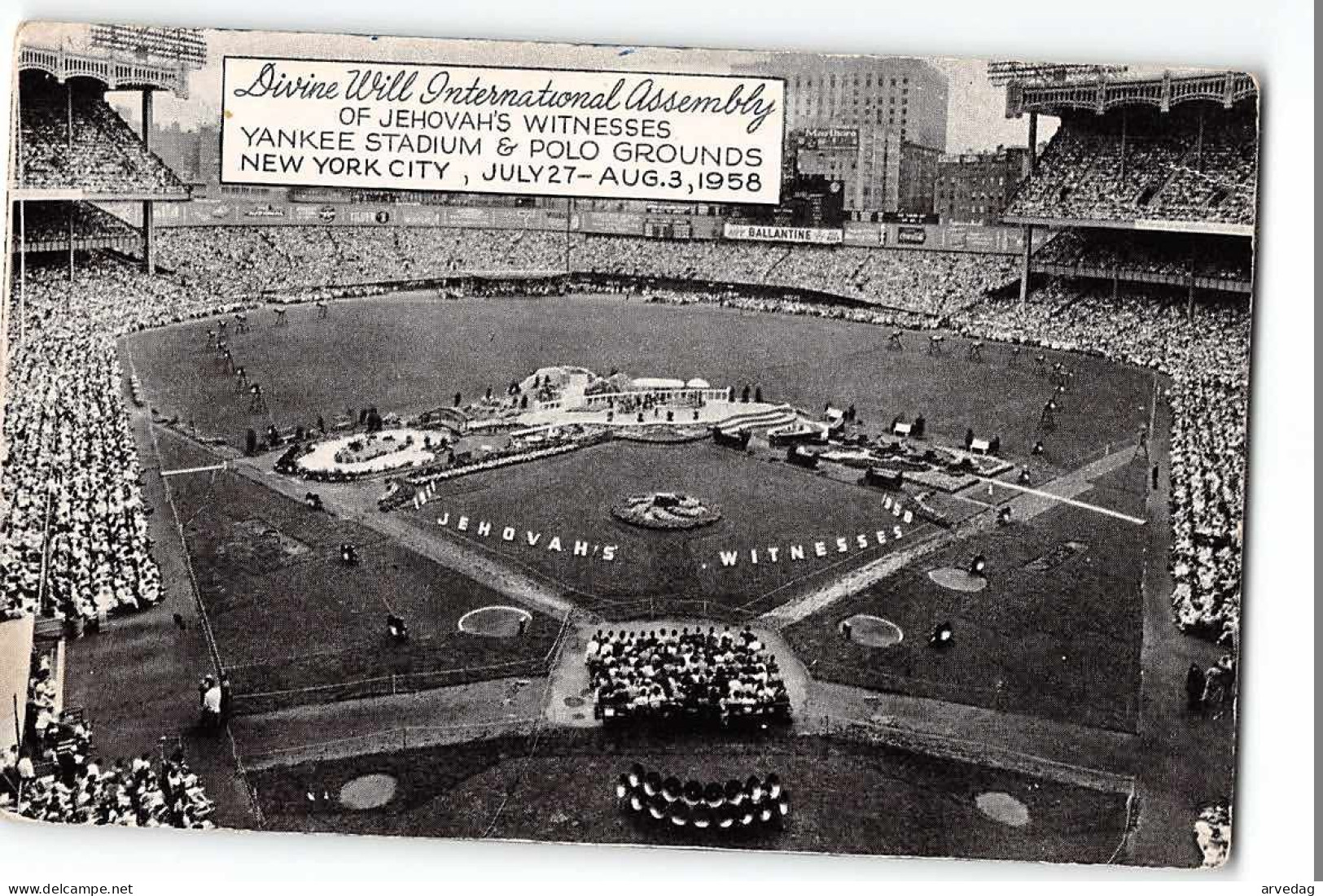 16872 DIVINE HILL INTERNATIONAL ASSEMBLY OF JEHOVAHS WINTNESSES YANKEE STADIUM POLO GROUNDS NEW YORK 1958 - Stadiums & Sporting Infrastructures