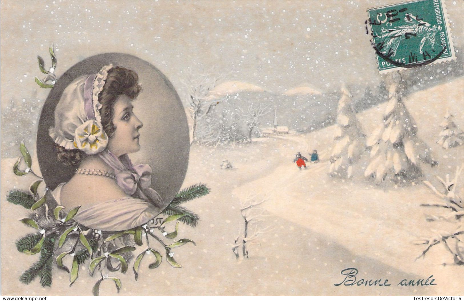 ILLUSTRATEUR SIGNEE VIENNE - Bonne Année - Femme Au Bonnet Prairie - 5051 - Carte Postale Animée - Vienne