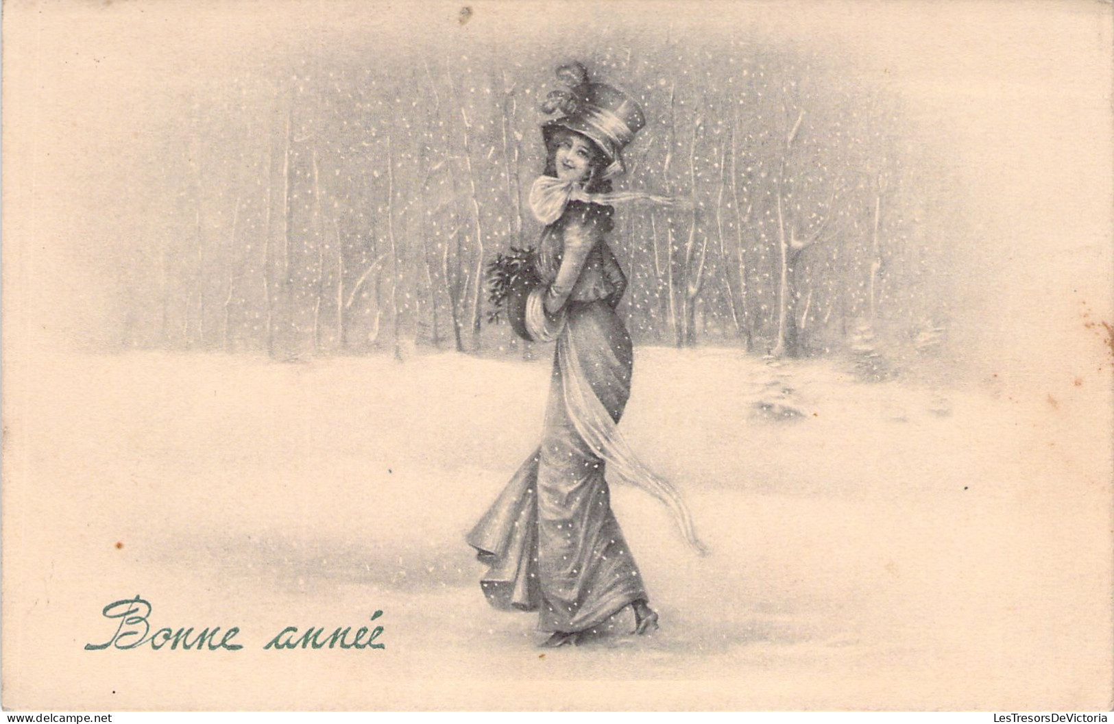 ILLUSTRATEUR SIGNEE VIENNE - Bonne Année - Femme - Longue Robe - Neige - Carte Postale Animée - Vienne
