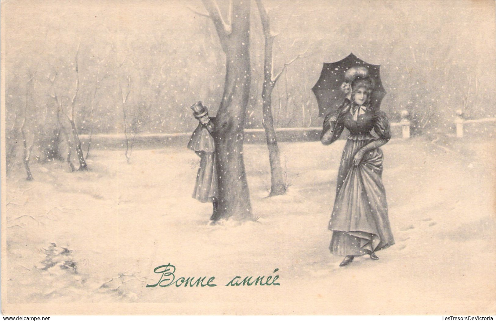 ILLUSTRATEUR SIGNEE VIENNE - Bonne Année - Couple - Neige - Parapluie - 5100 - Carte Postale Animée - Vienne