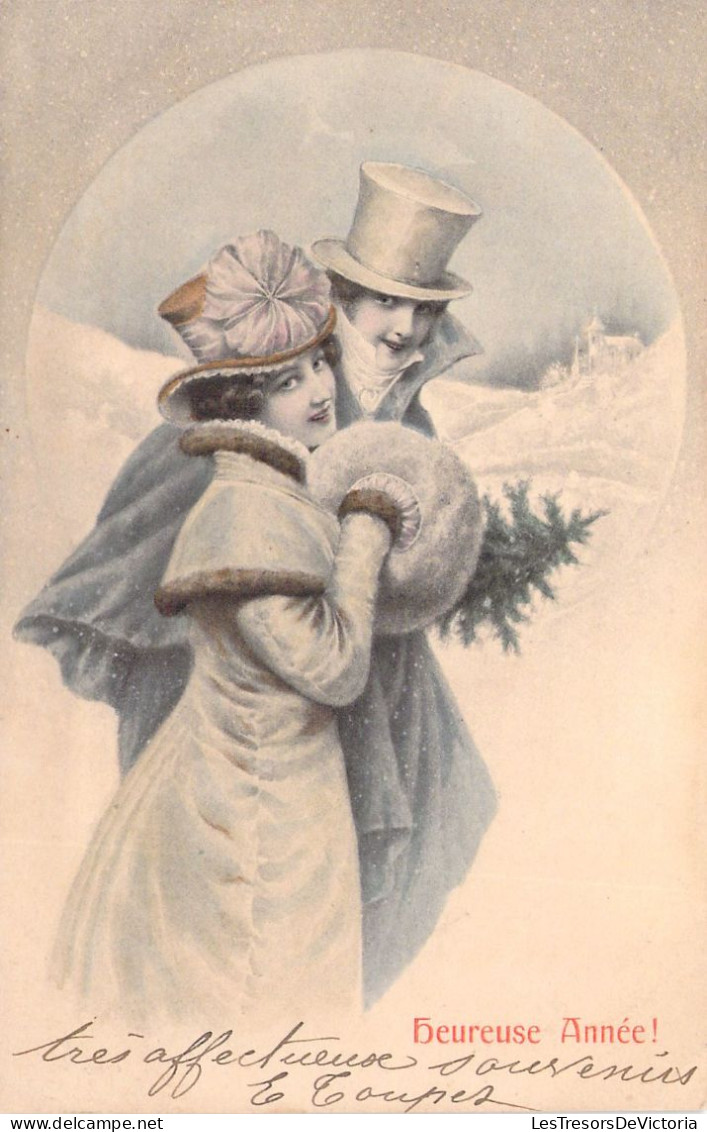 ILLUSTRATEUR SIGNEE VIENNE - Bonne Année - Couple - Neige - Manteau - 156 - Carte Postale Animée - Vienne