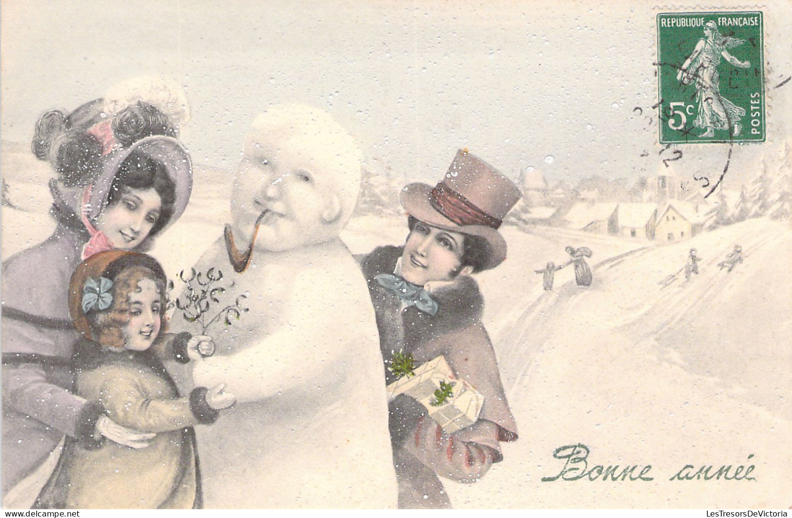 ILLUSTRATEUR SIGNEE VIENNE - Bonne Année - Couple - Bonhomme De Neige - 5200 - Carte Postale Animée - Vienne