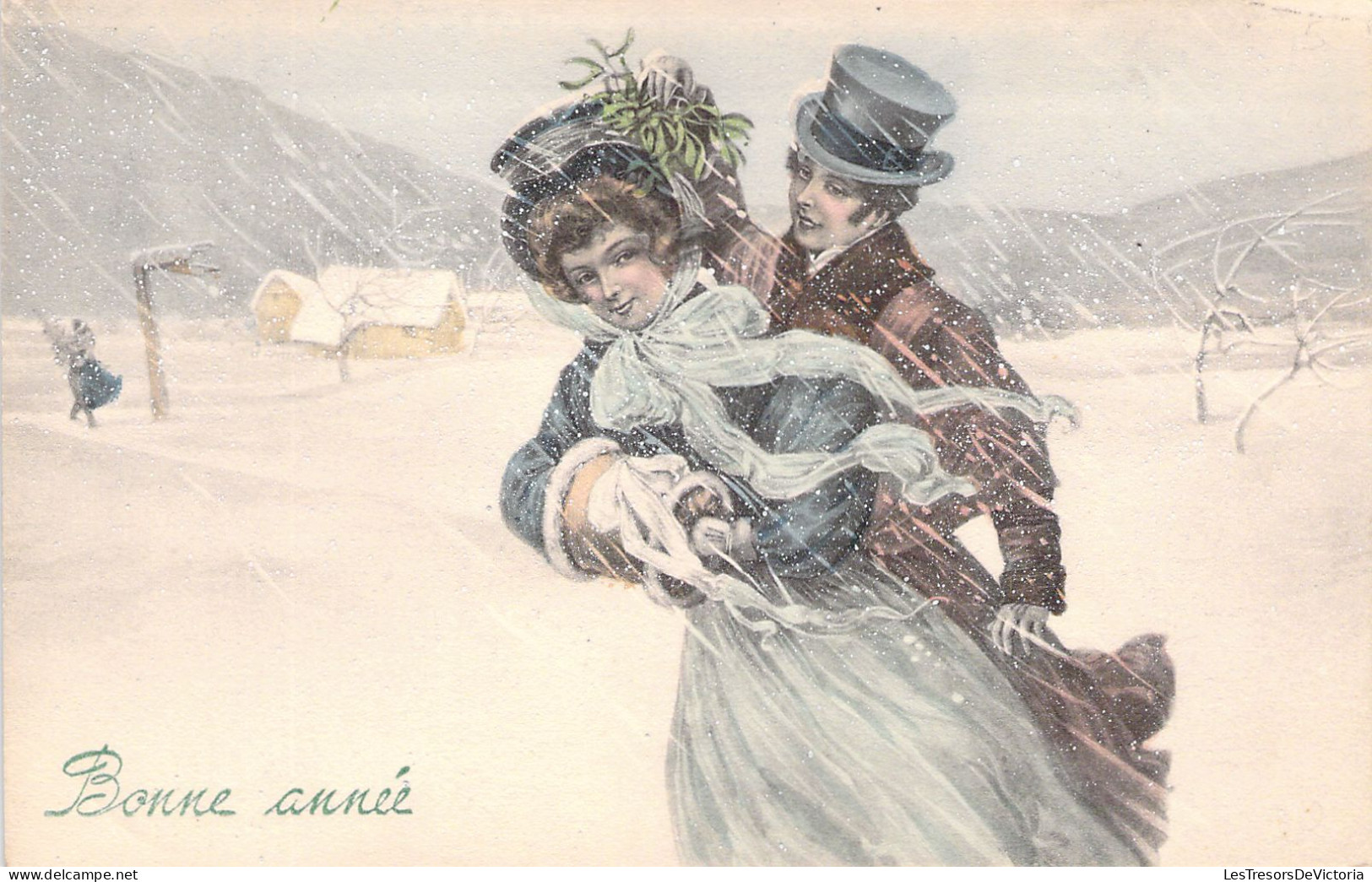 ILLUSTRATEUR SIGNEE VIENNE - Bonne Année - Couple - Sous La Neige - 5052  - Carte Postale Animée - Vienne