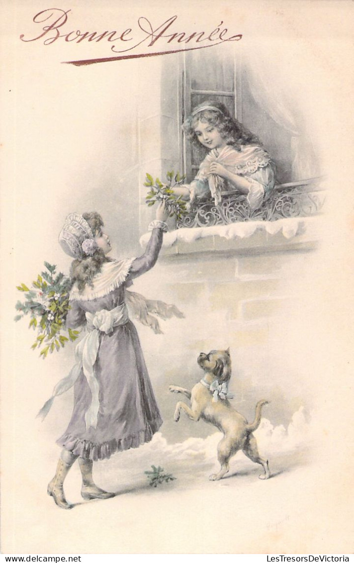 ILLUSTRATEUR SIGNEE VIENNE - Bonne Année - Enfants - Chien - Gui - 103 - Carte Postale Animée - Vienne