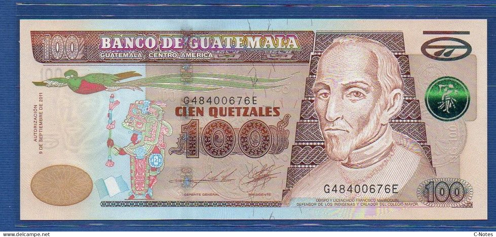 GUATEMALA - P.126b – 100 Quetzales 09.09.2011 UNC Serie G48400676E, Printer: Giesecke & Devrient, Germany - Guatemala