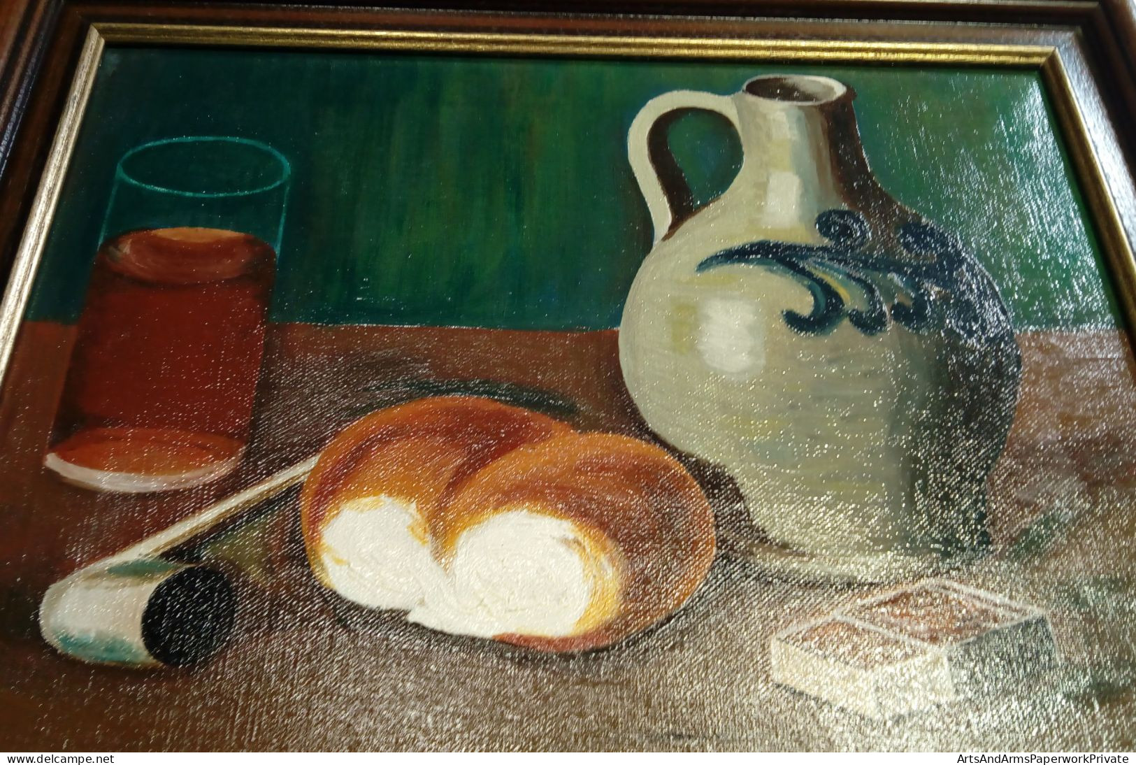 Nature Morte : Cruche, Pain, Pipe, Allumettes, Verre D'alcool/ Still Life: Jug, Bread, Pipe, Matches, Glass Of Liquor - Huiles