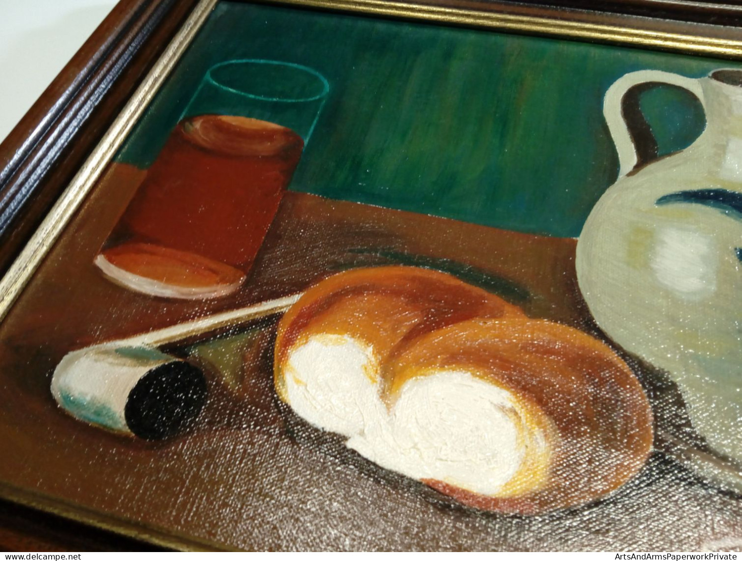 Nature Morte : Cruche, Pain, Pipe, Allumettes, Verre D'alcool/ Still Life: Jug, Bread, Pipe, Matches, Glass Of Liquor - Huiles