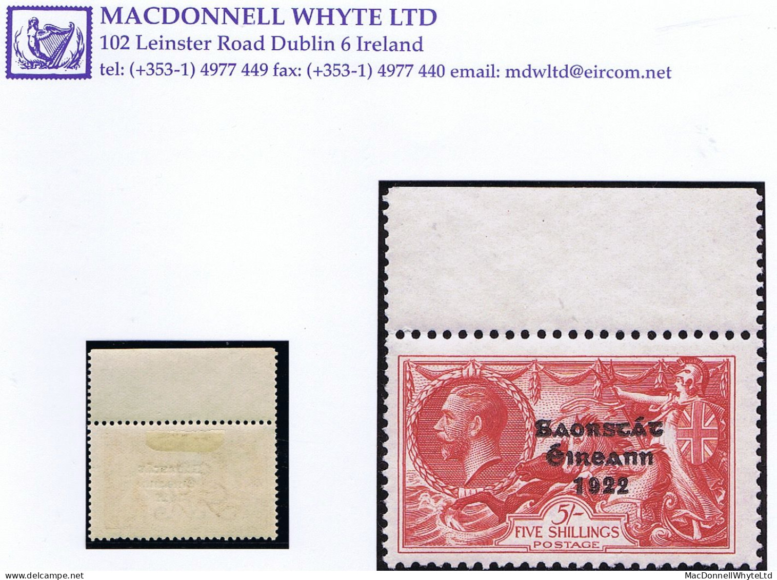 Ireland 1935 Saorstát 3-line Overprint On Re-engraved 5s, Top Marginal Mint Hinged - Unused Stamps