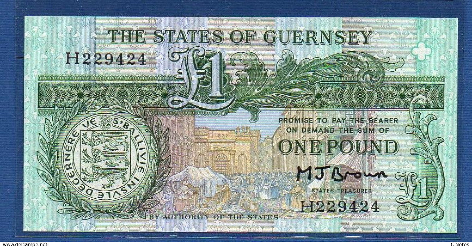GUERNSEY - P. 48b -  1 Pound ND (1980 -1989) UNC, S/n H229424 - Guernsey