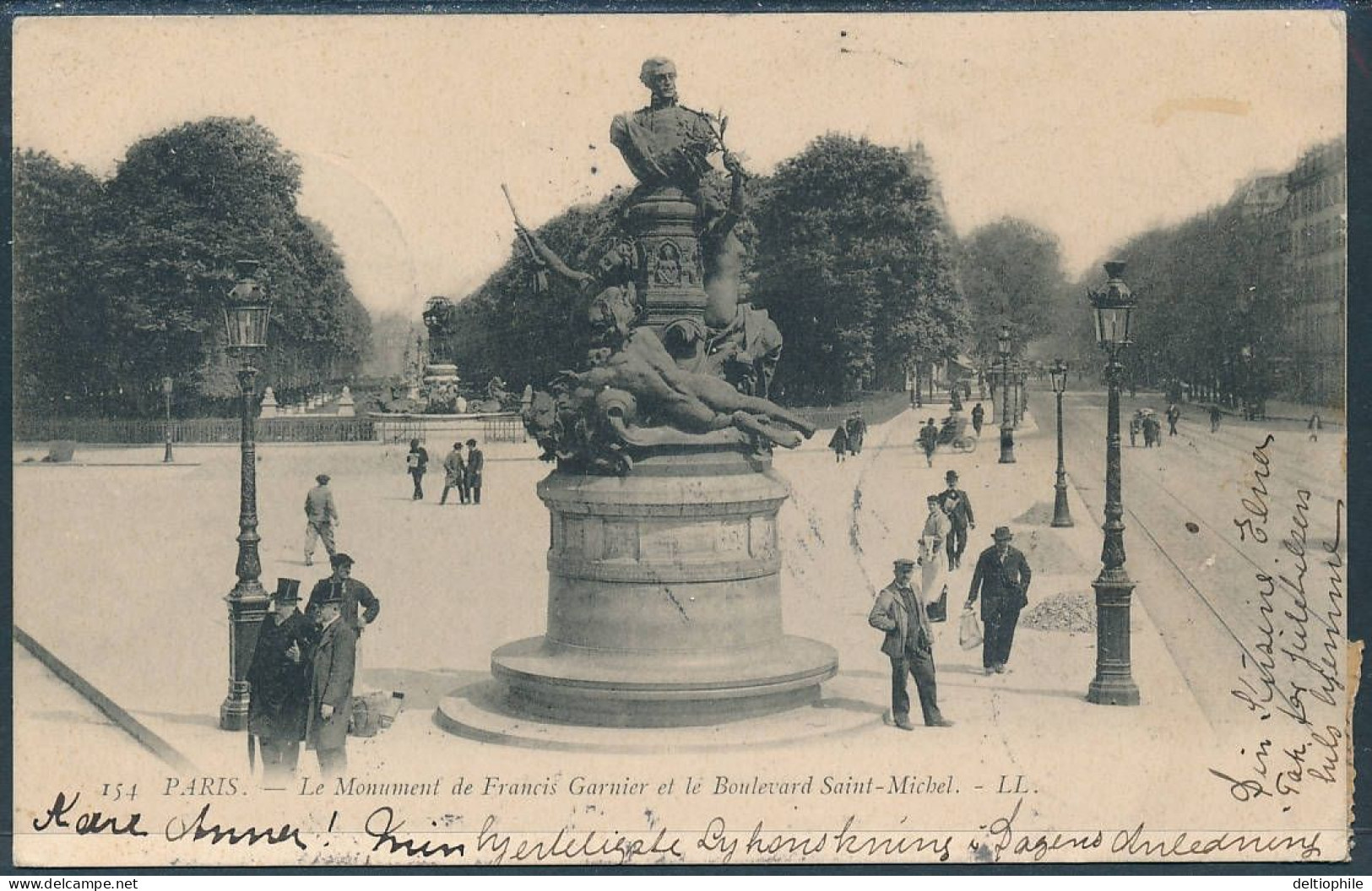Paris, Le Monument De Francis Garnier Et Lé Boulevard Saint-Michel / Animated - Posted 1904, Undivided Back - Statues