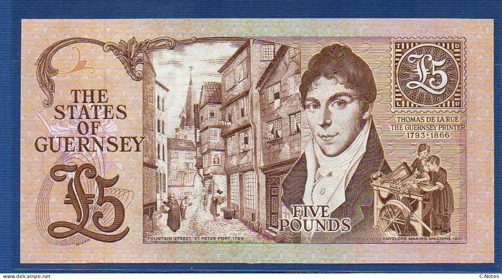 GUERNSEY - P. 53b -  5 Pounds ND (1991 -1995) AUNC, S/n J095874 - Guernsey