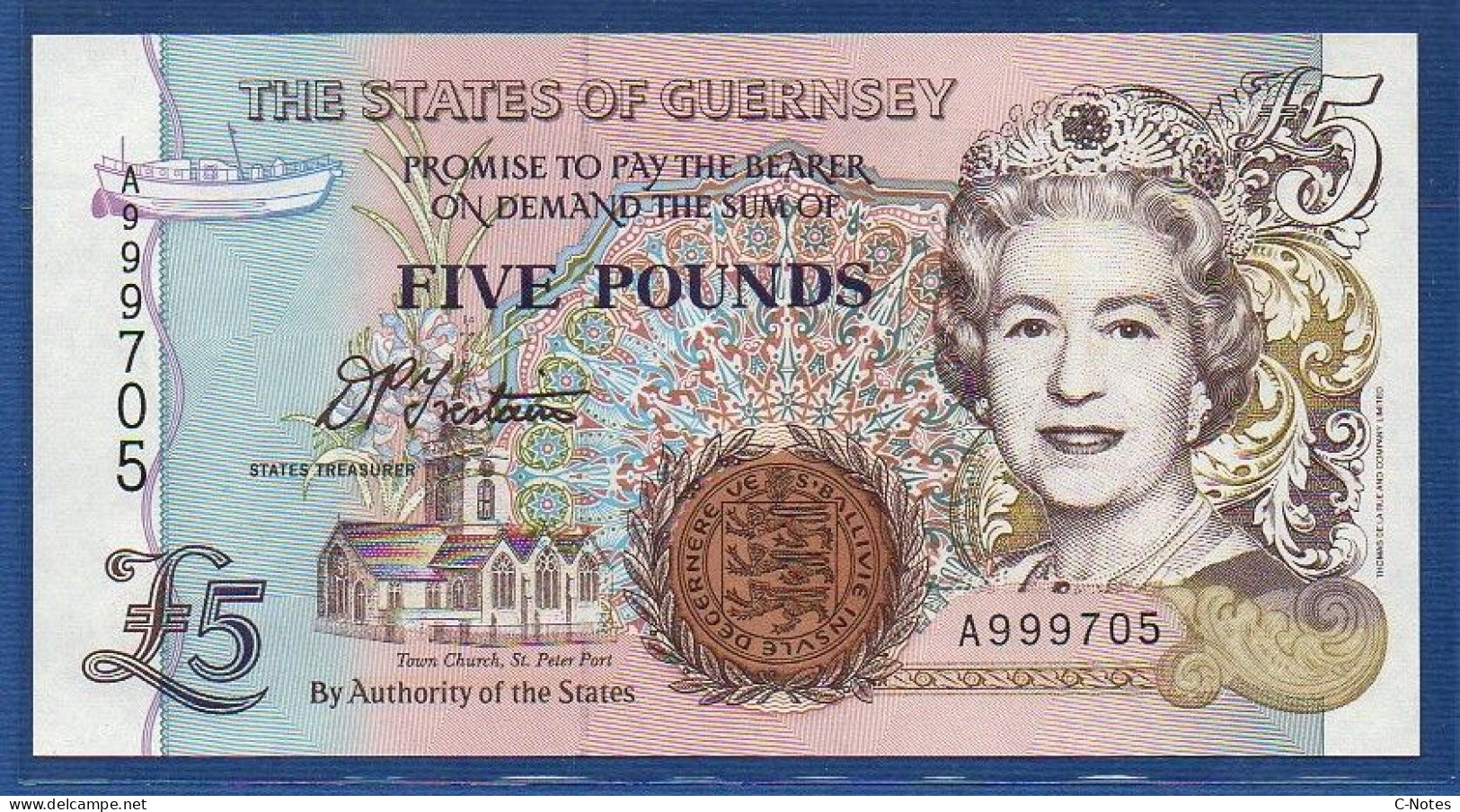 GUERNSEY - P. 56a -  5 Pounds ND (1996) UNC, S/n A999705 - Guernesey