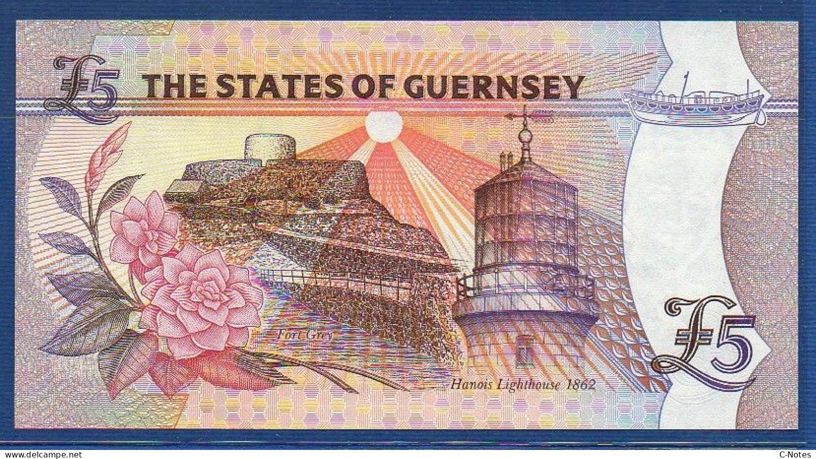 GUERNSEY - P. 56a -  5 Pounds ND (1996) UNC, S/n A999705 - Guernsey