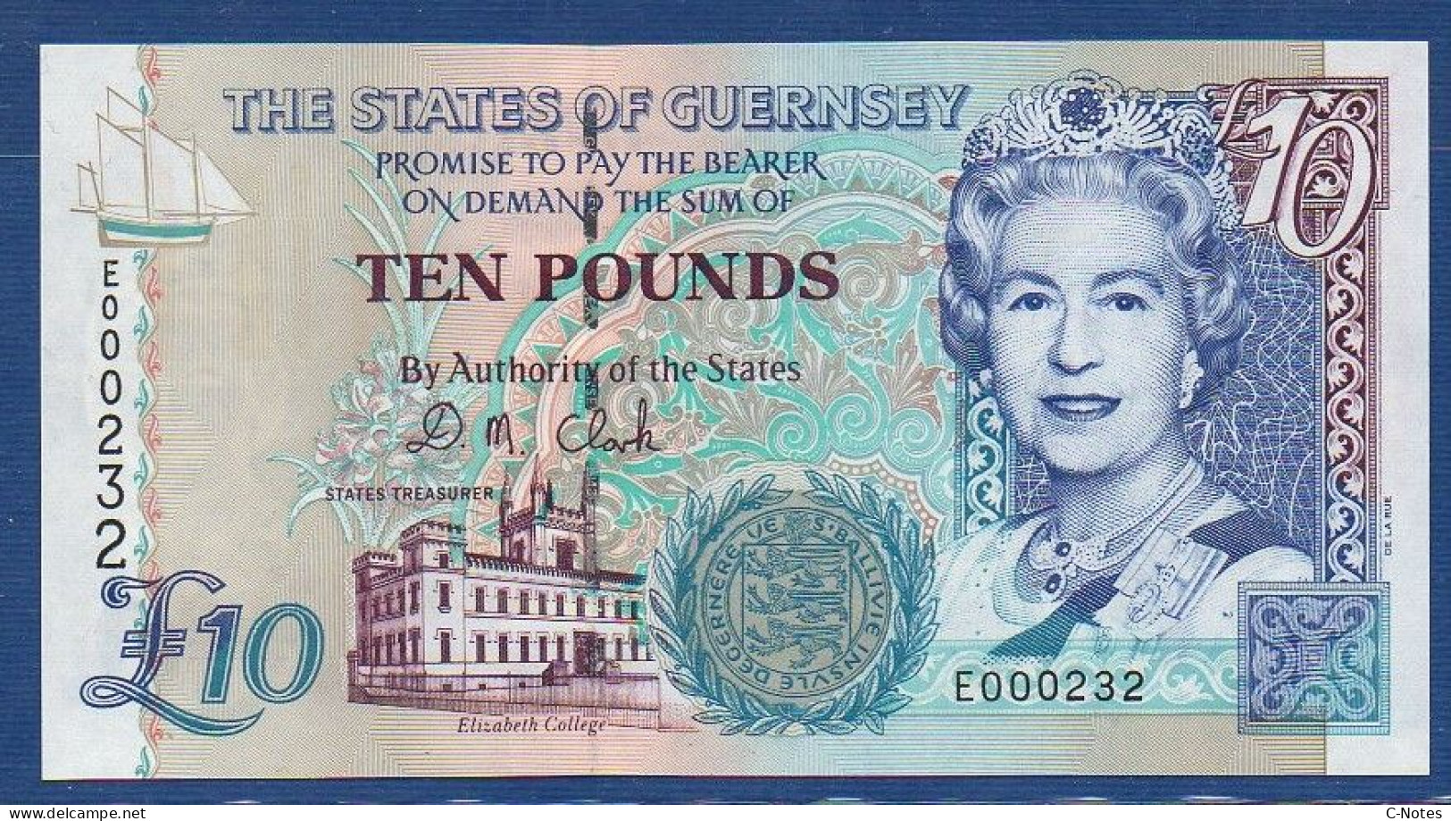 GUERNSEY - P. 57c -  10 Pounds ND (1995 - 2023) UNC, S/n E000232  - LOW NUMBER - Guernesey