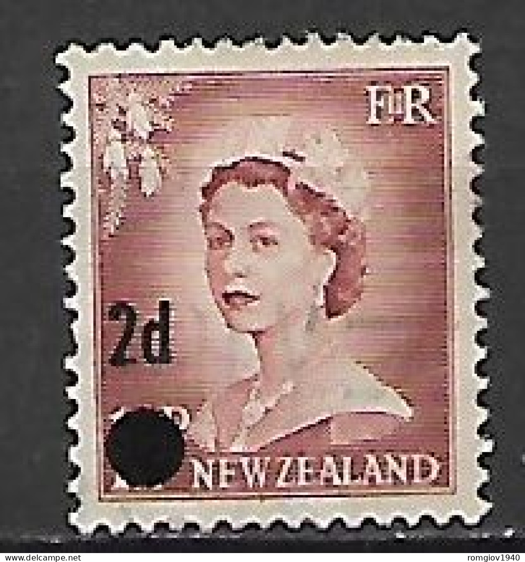 NUOVA ZELANDA  1958  REGINA ELISABETTA II  PROVVISORI  SOPRASTAMPATI CON NUOVO VALORE  UNIF 412 USATO (FILIGRANA STELLE) - Used Stamps