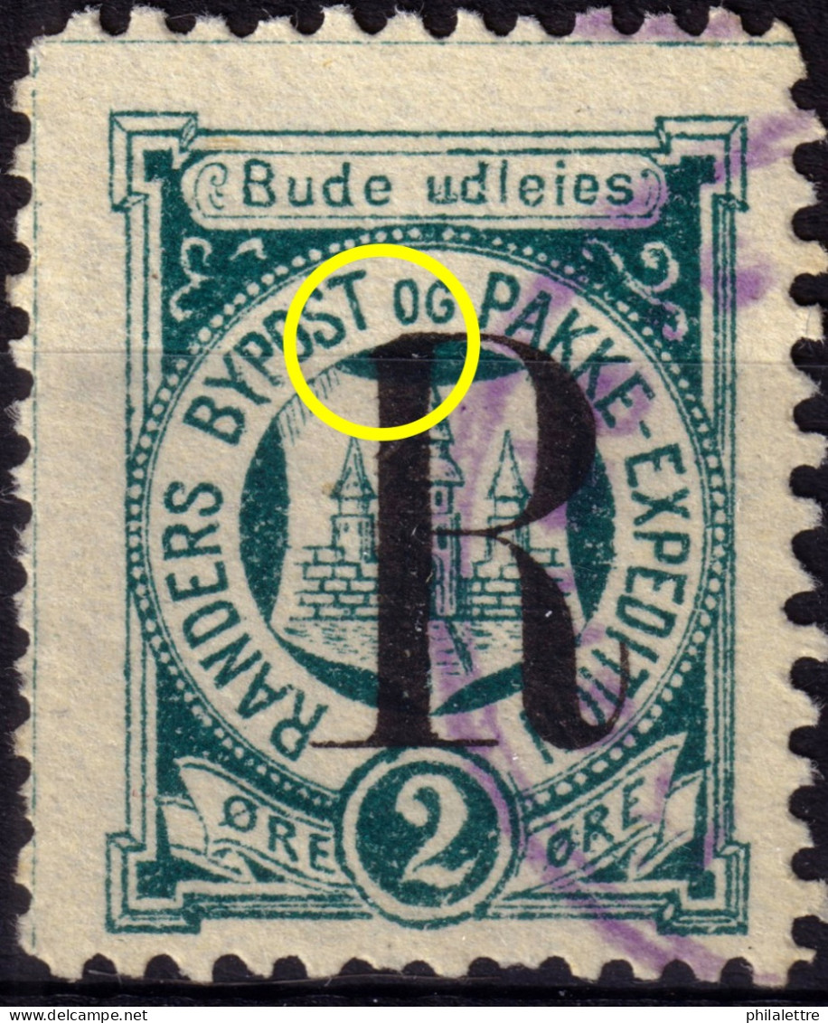 DANEMARK / DENMARK - 1887 - RANDERS Local Post R On 2 øre Myrtle Green (Broken R) P.12- VF Used -f - Local Post Stamps