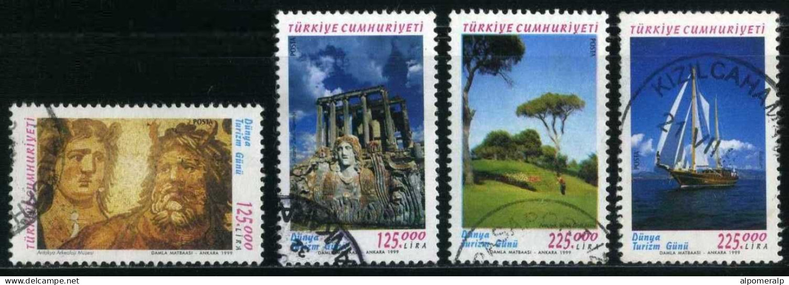 Türkiye 1999 Mi 3191-3194 Tourism | Fresco From The Archaeological Museum, Temple Of Zeus, Golf Course, Sailing Yacht - Used Stamps