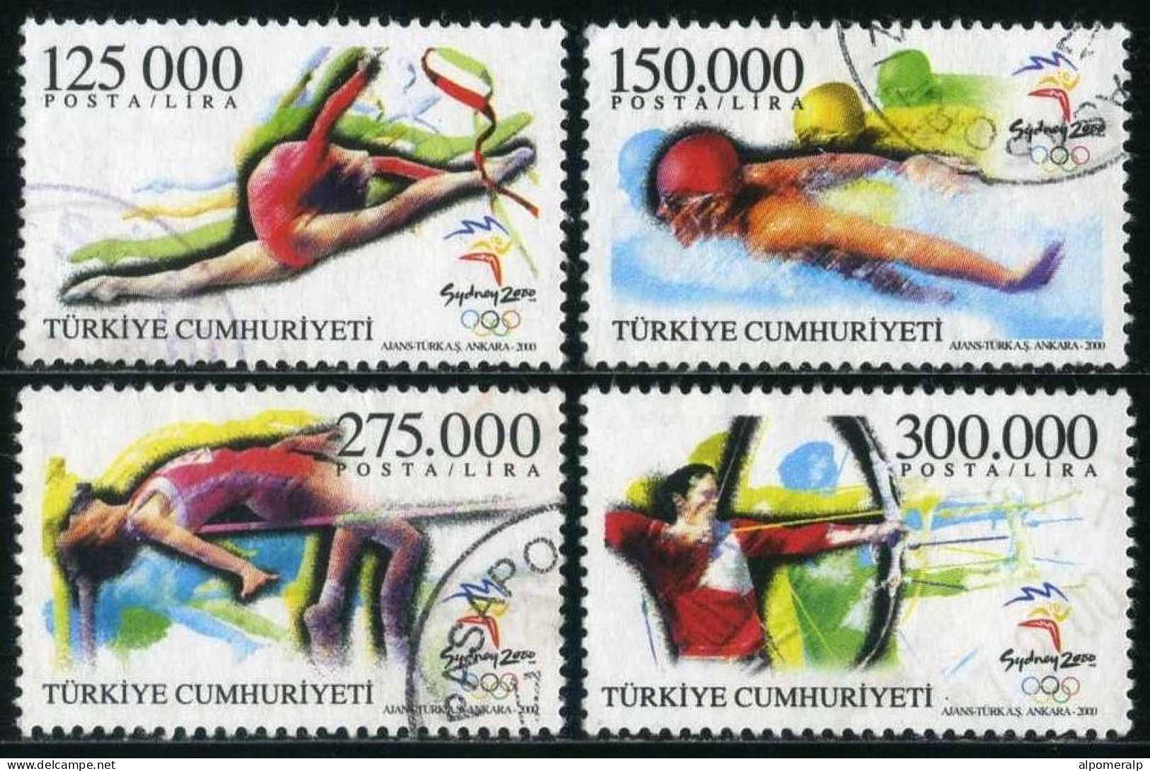 Türkiye 2000 Mi 3240-3243 Sydney Olympic Games | Rhythmic Gymnastics, Swimming, High Jump, Archery - Usados