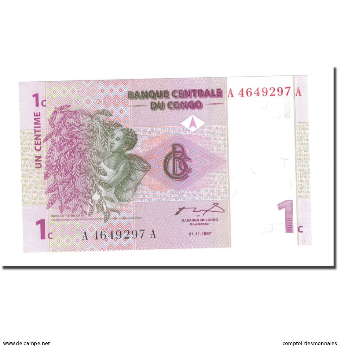 Billet, Congo Democratic Republic, 1 Centime, 1997, 1997-11-01, KM:80a, NEUF - Repubblica Del Congo (Congo-Brazzaville)