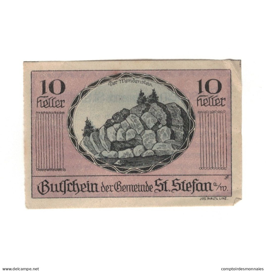 Billet, Autriche, St. Stefan Am Walde O.Ö. Gemeinde, 10 Heller, Texte, 1921 - Autriche