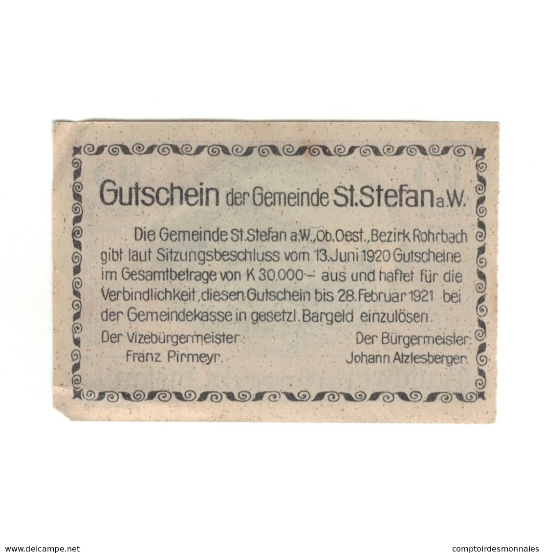 Billet, Autriche, St. Stefan Am Walde O.Ö. Gemeinde, 10 Heller, Texte, 1921 - Autriche