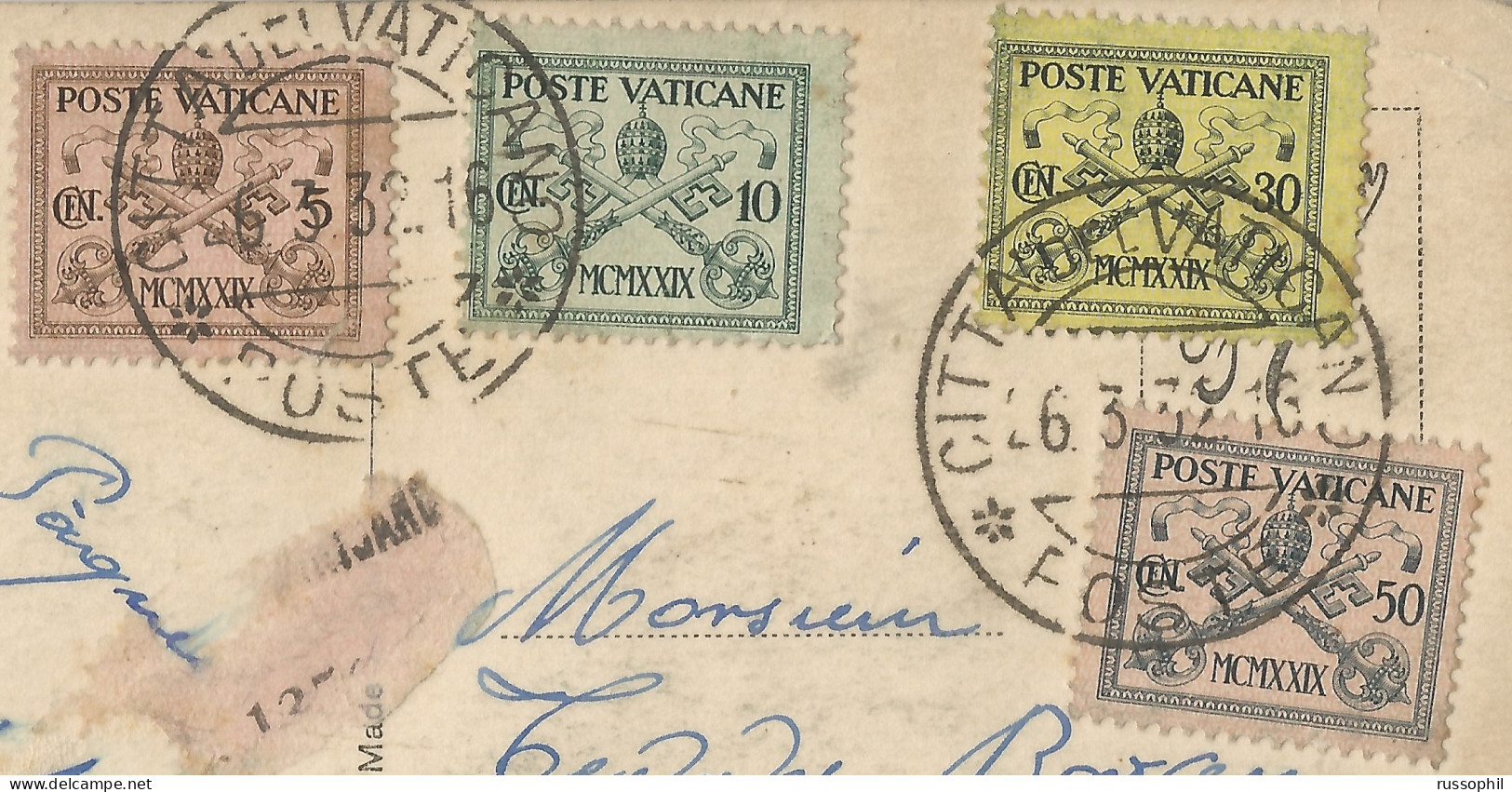 VATICAN - SPECTACULAR  4 L 20 C FRANKING (9 STAMPS) ON REGISTERED PC (VIEW OF ROMA) TO FRANCE - 1932 - Briefe U. Dokumente