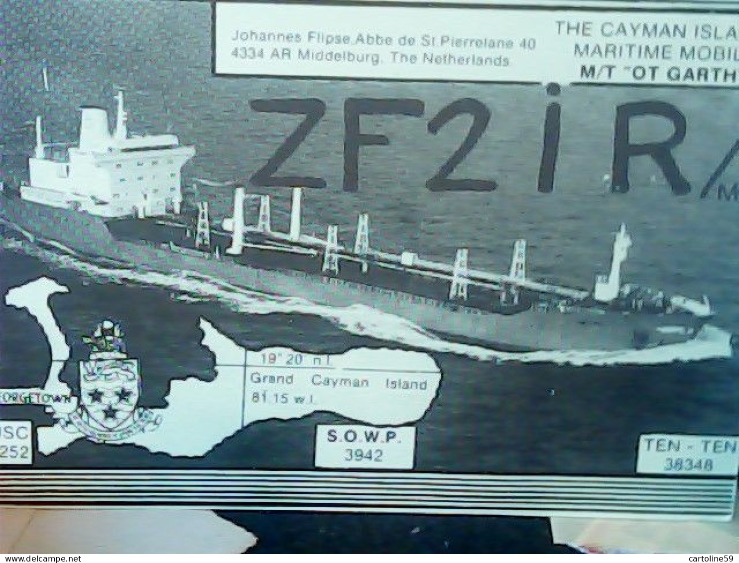 CAYMAN ISLAND  CARD QSL  NAVE SHIP  M/T OT GARTH PETROLIERA  1986 JH10386 - Kaaimaneilanden