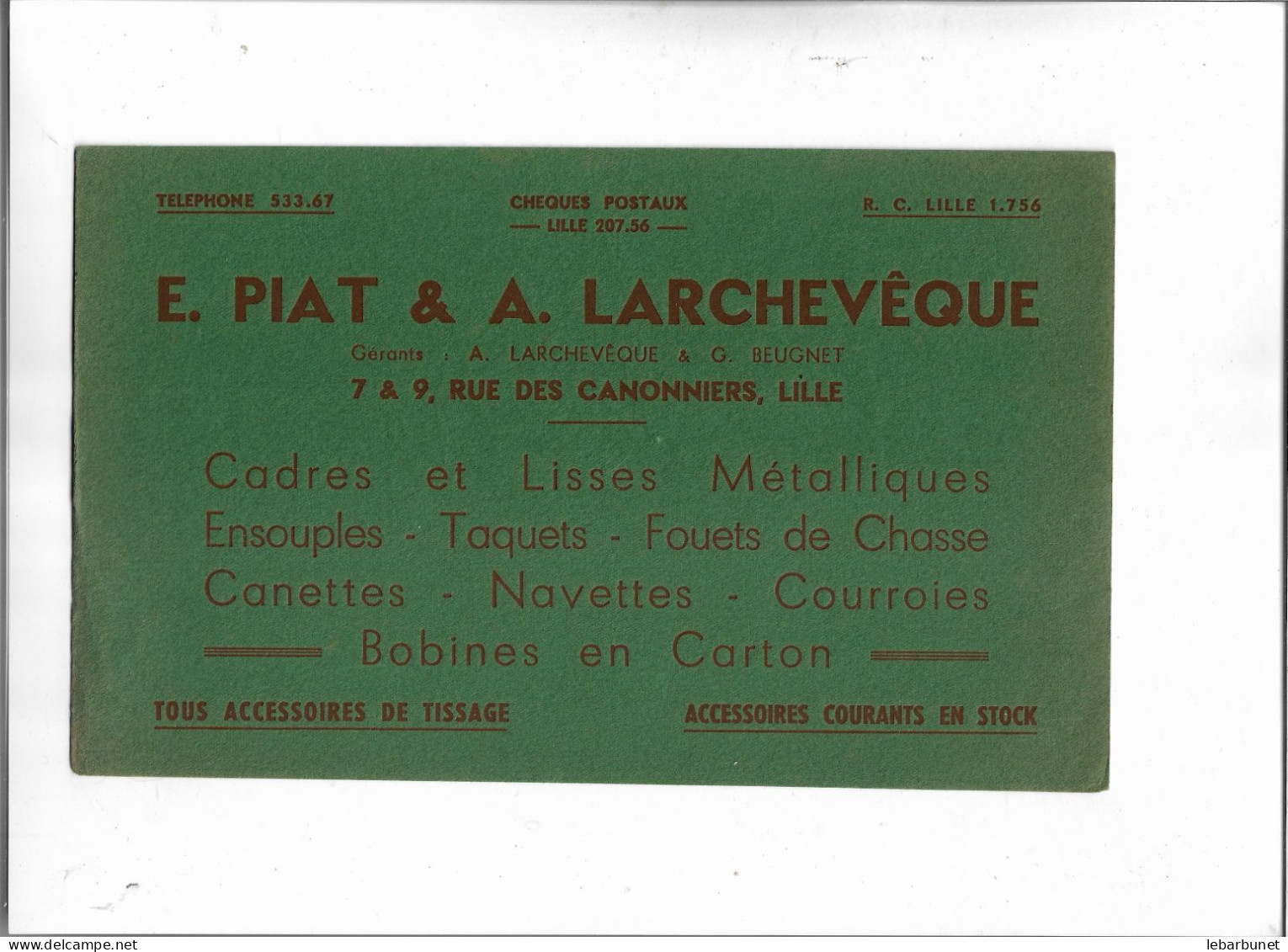 Buvard Ancien E.Piat Et A.Larchevêque à Lille Fournitures - F