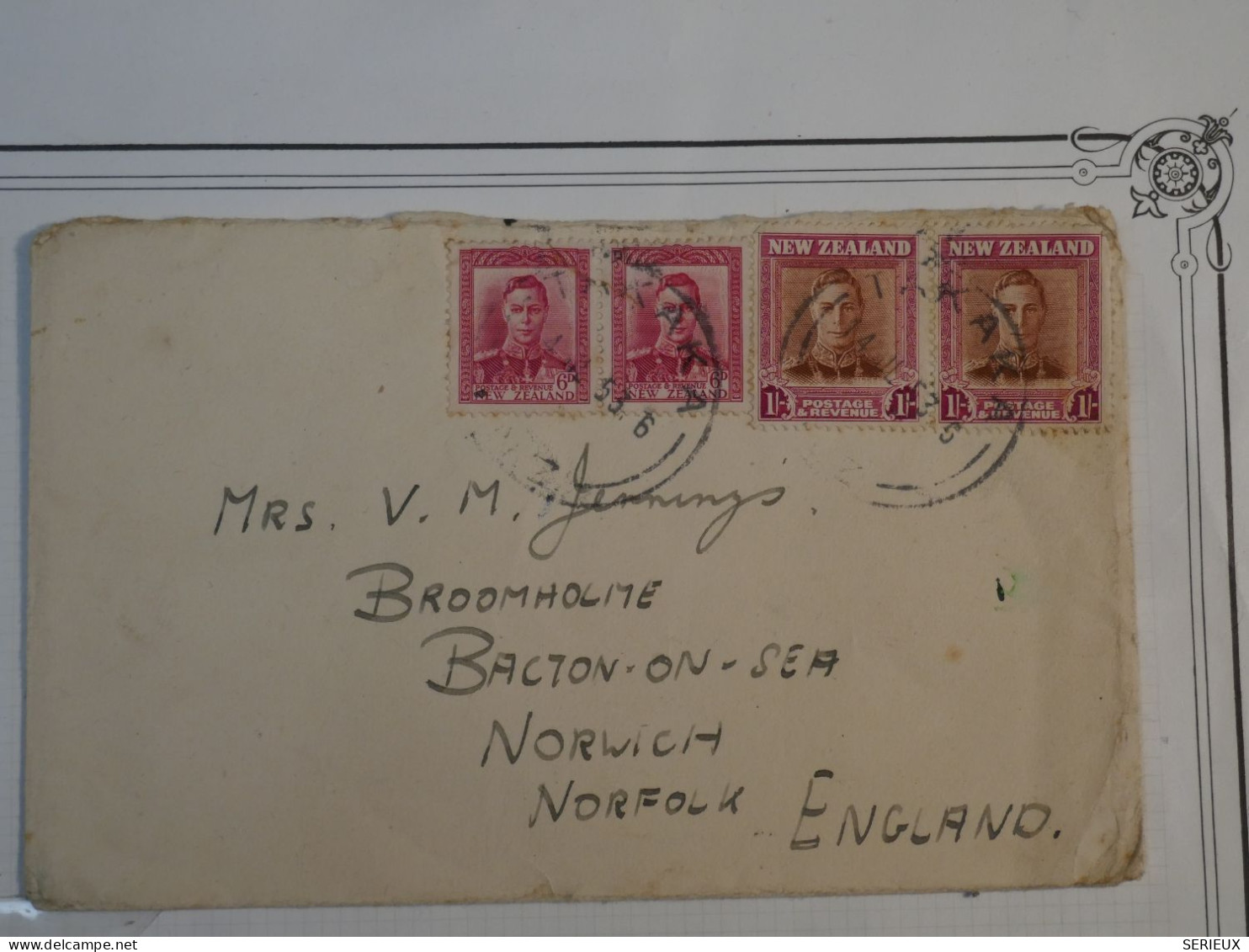 BQ12 NEW ZEALAND  BELLE LETTRE   1953 A NORFORLK ENGLAND+2 PAIRES  +AFFRANCH.INTERESSANT + - Covers & Documents