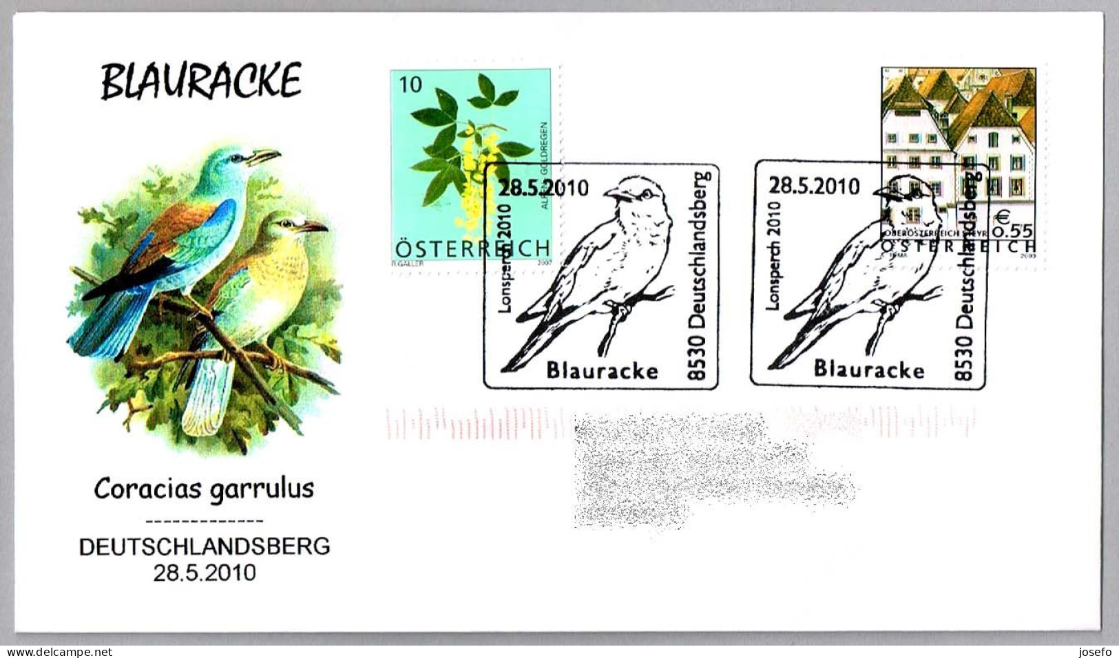 CARRACA EUROPEA - BLAURACKE - Coracias Garrulus. Deutschlandsberg 2010 - Mechanical Postmarks (Advertisement)