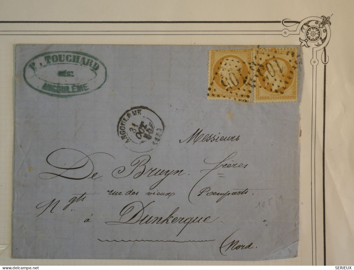 BQ12 FRANCE   BELLE LETTRE 1864  ANGOULEME A DUNKERQUE  +2X N°21+AFFRANCH.INTERESSANT +++ - 1862 Napoleon III