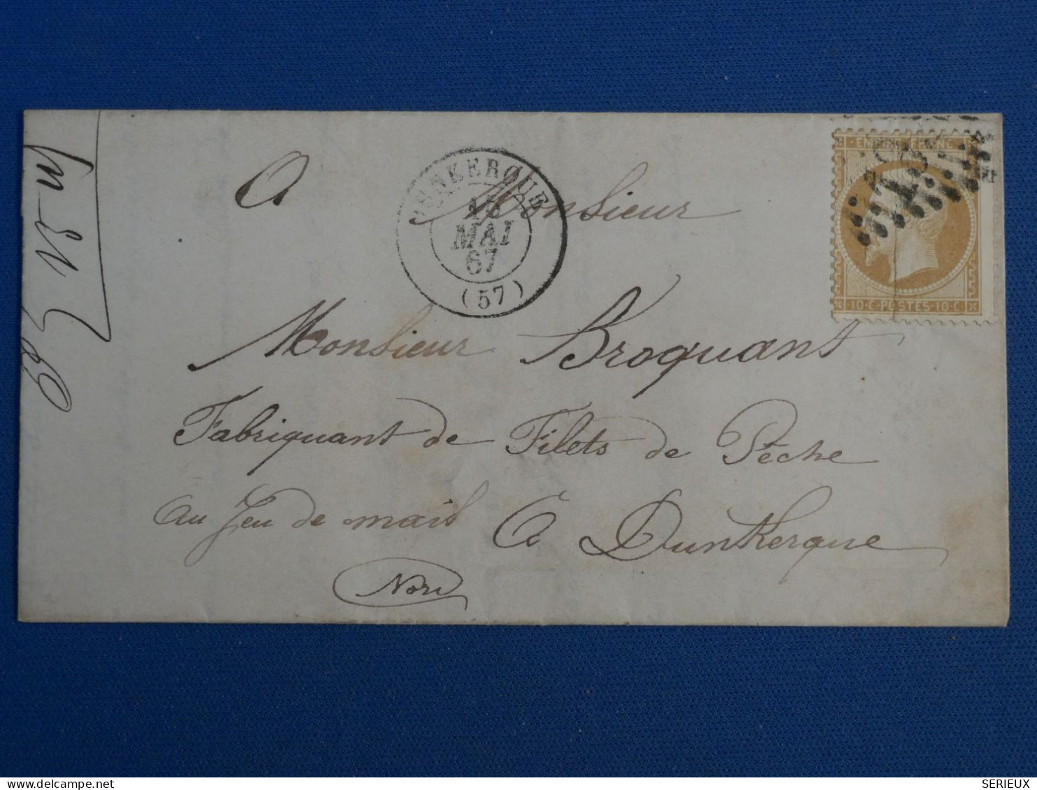 BQ12 FRANCE   BELLE LETTRE CURIOSITé RR 1867  DE LA MAISON D ARRET DE DUNKERQUE +N°21 +AFFRANCH.INTERESSANT +++ - 1862 Napoleon III