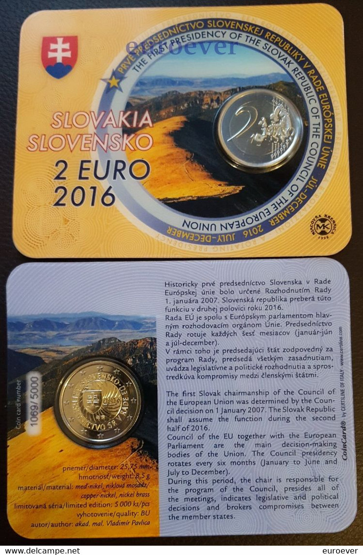 2 Euro Gedenkmünze 2016 Nr. 7 - Slowakei / Slovakia - Vorsitz EU BU Coincard - Eslovaquia