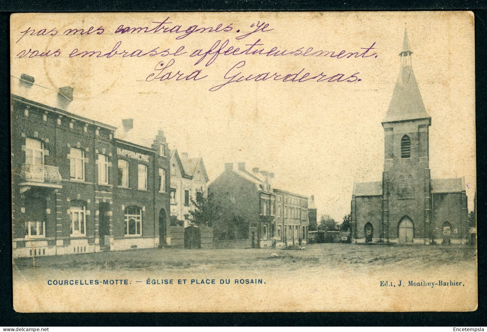 CPA - Carte Postale - Belgique - Courcelles - Motte - Eglise Et Place Du Rosain - 1907 (CP22599OK) - Courcelles