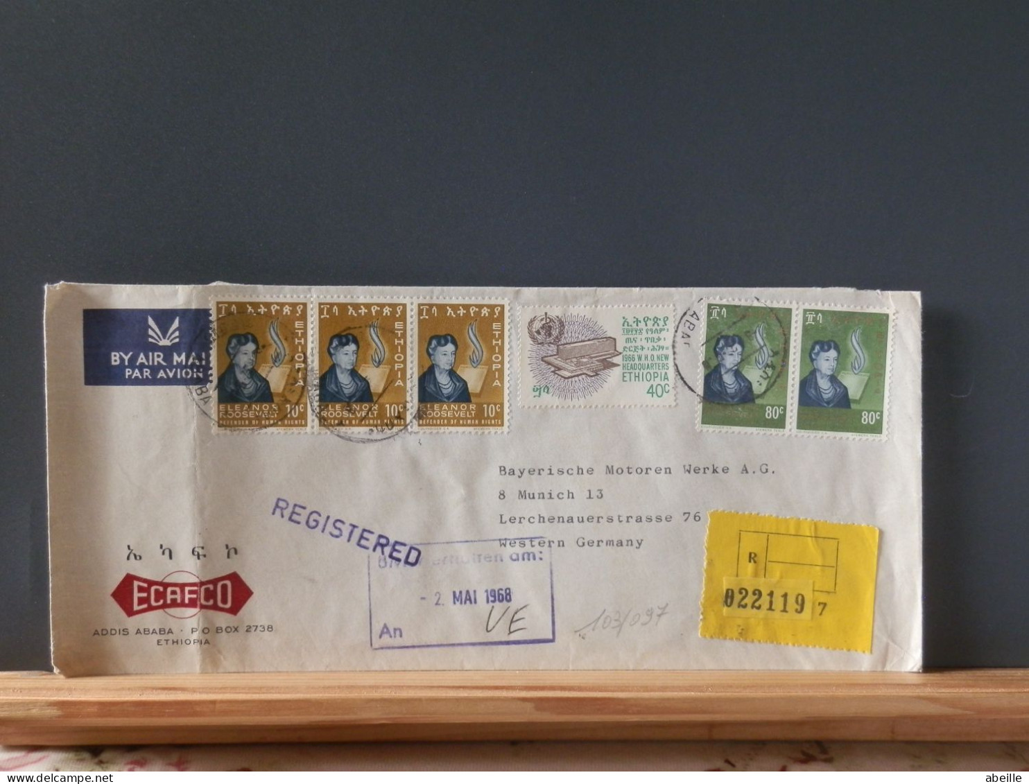 103/097  LETTRE RECOMM.  ETHIOPIA  1968 TO GERMANY - Lettres & Documents