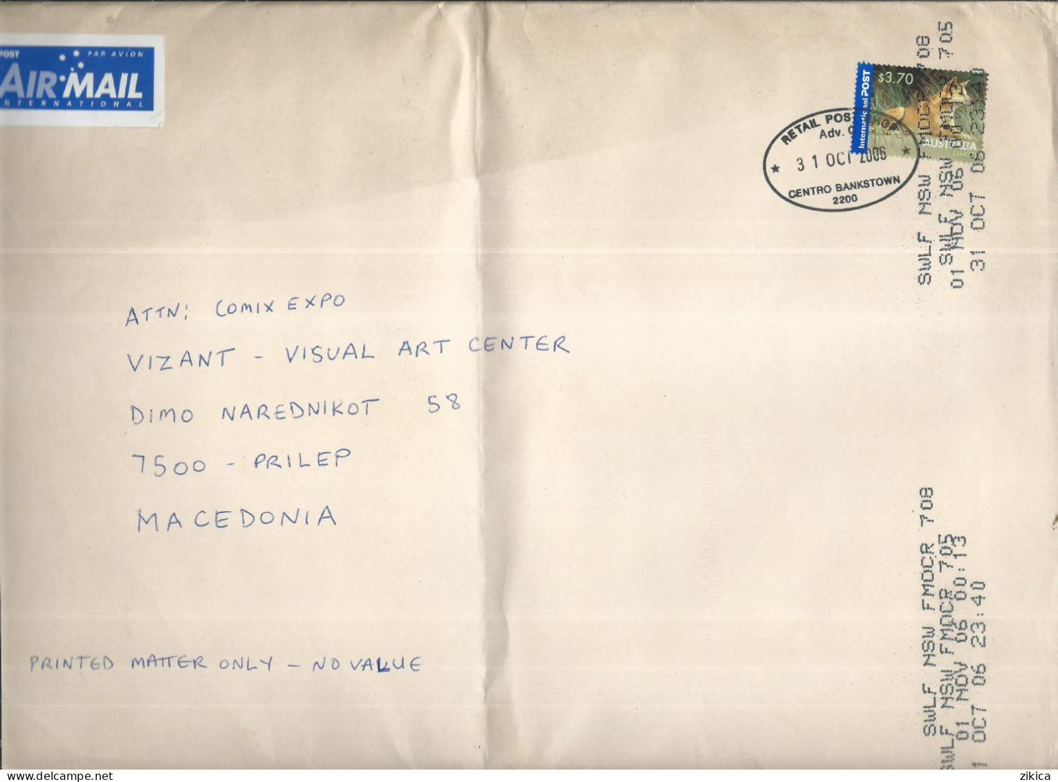 BIG COVER Australia Via Macedonia,2006,stamp Motive Dogs - Cartas & Documentos